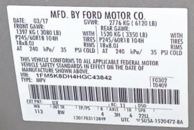 2017 FORD EXPLORER X 1FM5K8DH4HGC43842  70020954