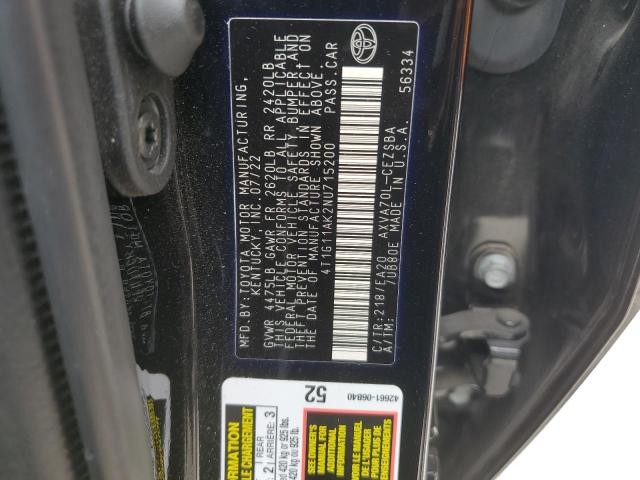 VIN 4T1G11AK2NU715200 2022 Toyota Camry, SE no.12