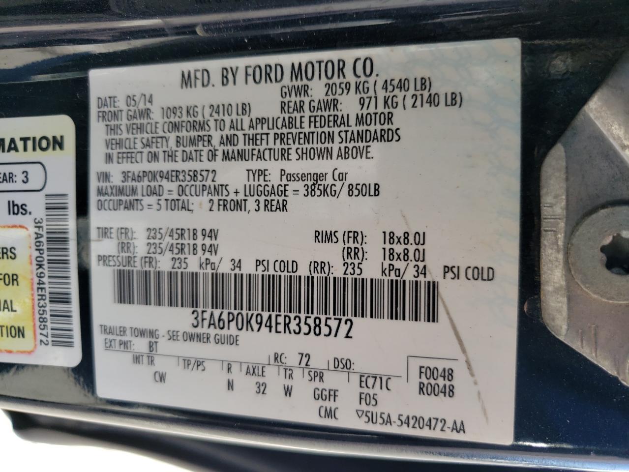 Lot #2855644128 2014 FORD FUSION TIT