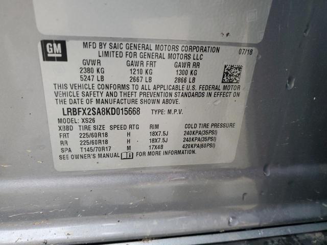 VIN LRBFX2SA8KD015668 2019 Buick Envision, Essence no.12