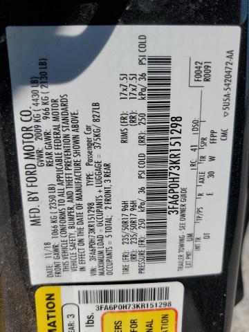 2019 FORD FUSION SE 3FA6P0H73KR151298