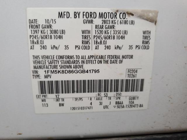 2016 FORD EXPLORER X - 1FM5K8D86GGB41795