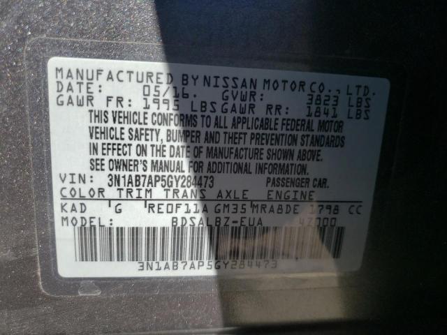 2016 NISSAN SENTRA S - 3N1AB7AP5GY284473
