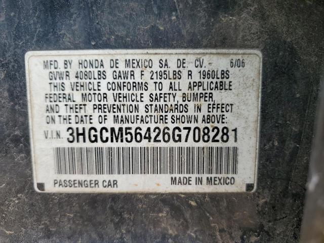 2006 HONDA ACCORD LX 3HGCM56426G708281  67723874