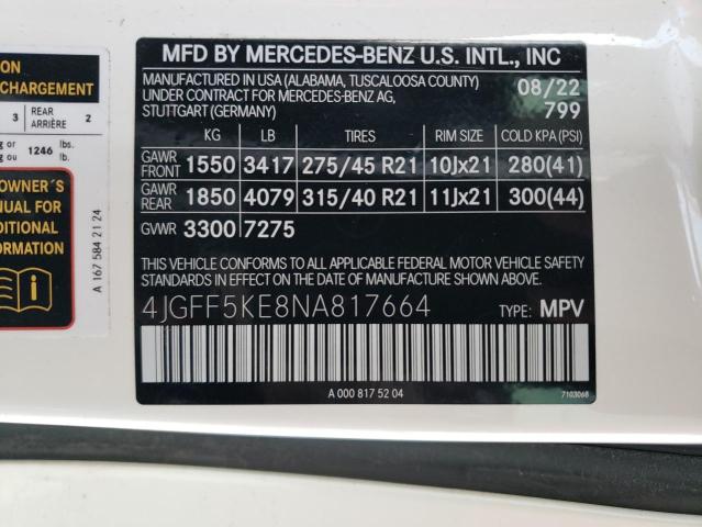 2022 MERCEDES-BENZ GLS 450 4M 4JGFF5KE8NA817664  67099964