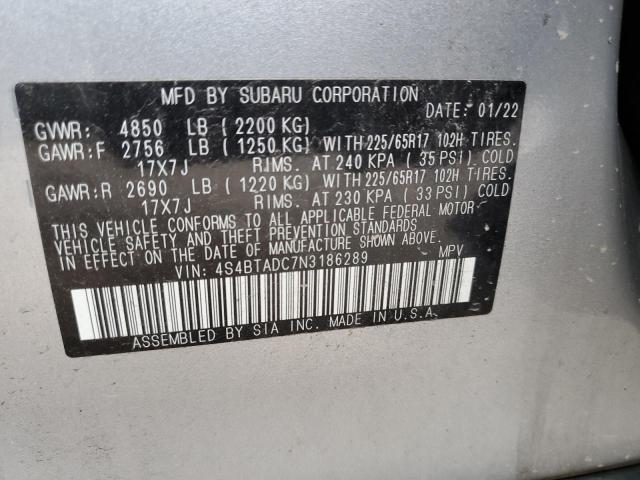 2022 SUBARU OUTBACK PR - 4S4BTADC7N3186289