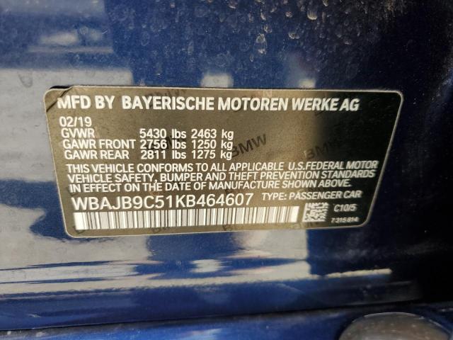 VIN WBAJB9C51KB464607 2019 BMW 5 Series, M550XI no.12