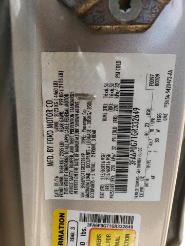 VIN 3FA6P0G71GR332649 2016 Ford Fusion, S no.12