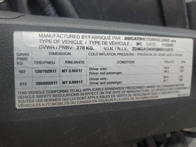 2021 DUCATI PANIGALE V ZDMDAGNW5MB015578