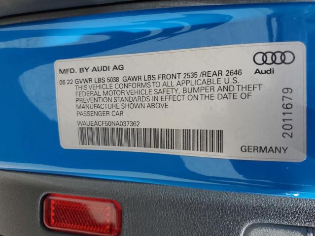 2022 AUDI A5 PRESTIG WAUEACF50NA037362