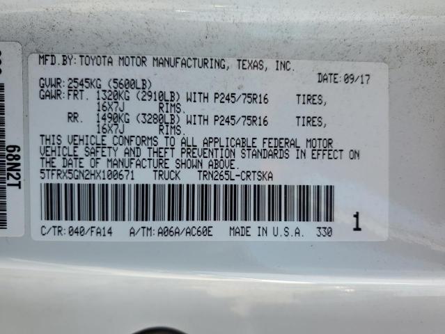 VIN 5TFRX5GN2HX100671 2017 Toyota Tacoma, Access Cab no.12