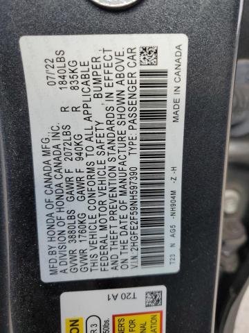 VIN 2HGFE2F59NH597390 2022 HONDA CIVIC no.12