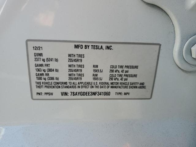 VIN 7SAYGDEE3NF341060 2022 Tesla MODEL Y no.14