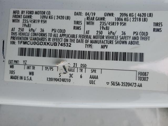 VIN 1FMCU0GDXKUB74532 2019 FORD ESCAPE no.13