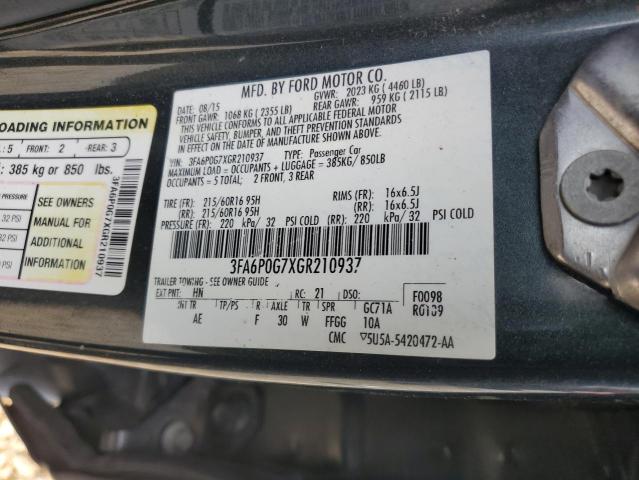 VIN 3FA6P0G7XGR210937 2016 Ford Fusion, S no.12