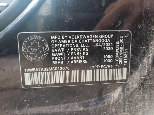 2021 VOLKSWAGEN PASSAT HIG 1VWBA7A32MC012076