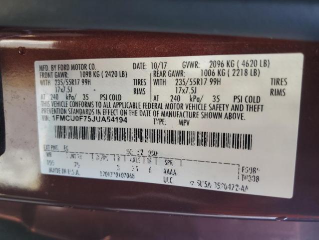 VIN 1FMCU0F75JUA54194 2018 Ford Escape, S no.13