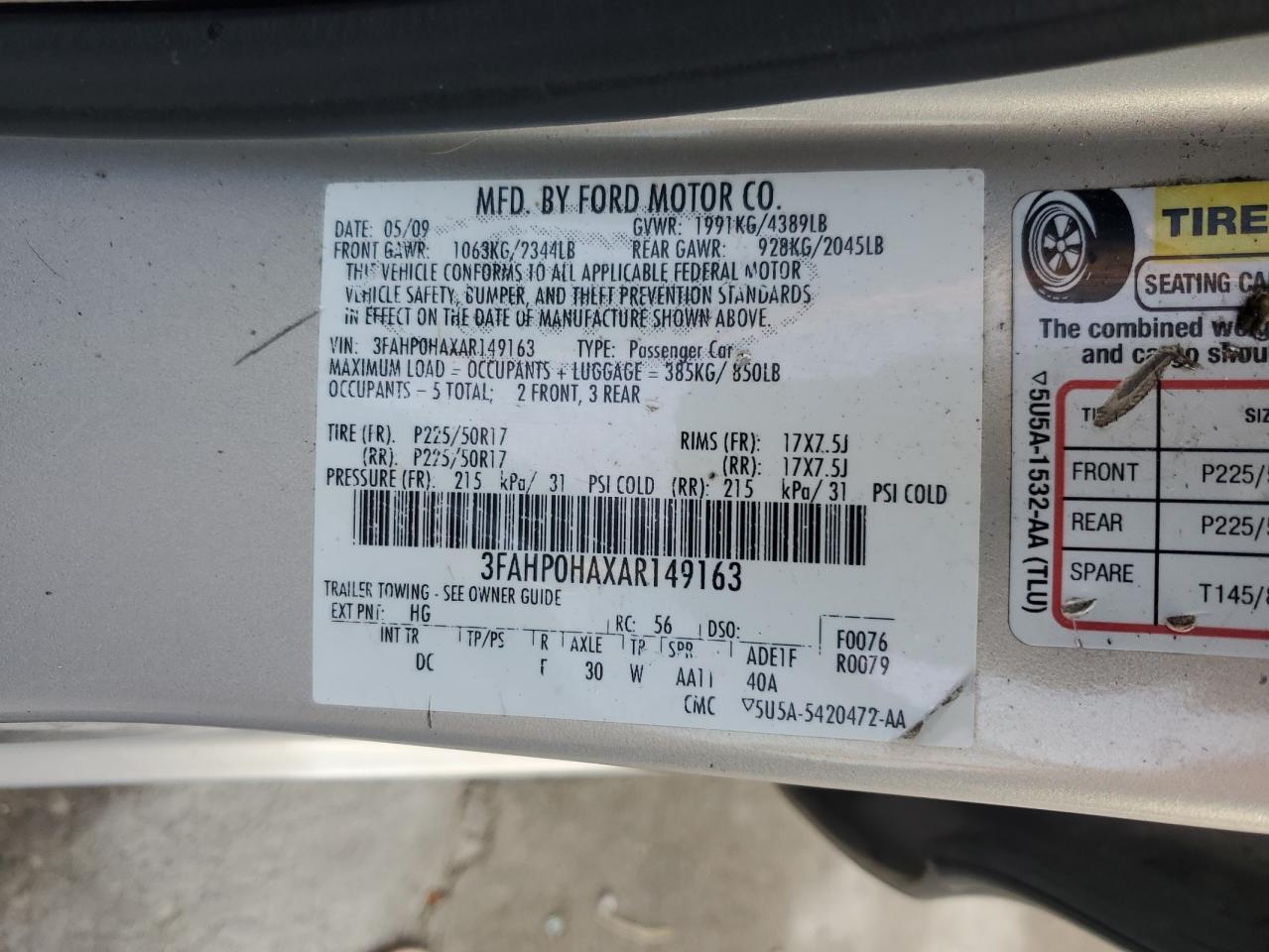 Lot #3033298816 2010 FORD FUSION SE