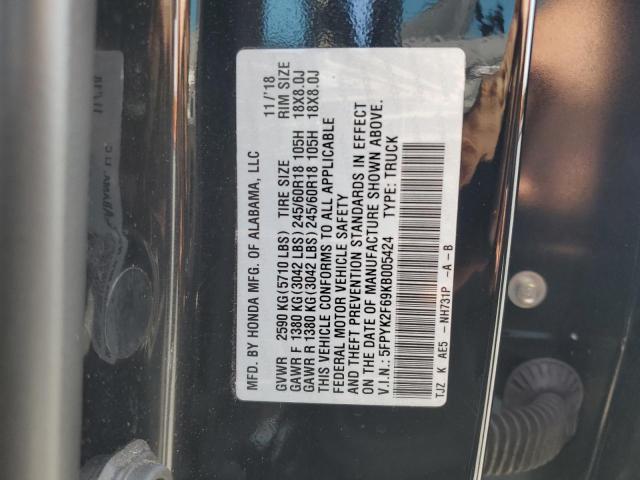 2019 HONDA RIDGELINE - 5FPYK2F69KB005424