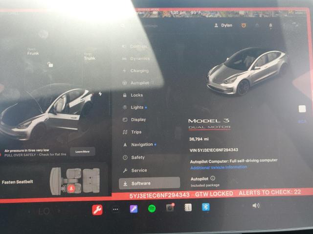 2022 TESLA MODEL 3 - 5YJ3E1EC6NF294343