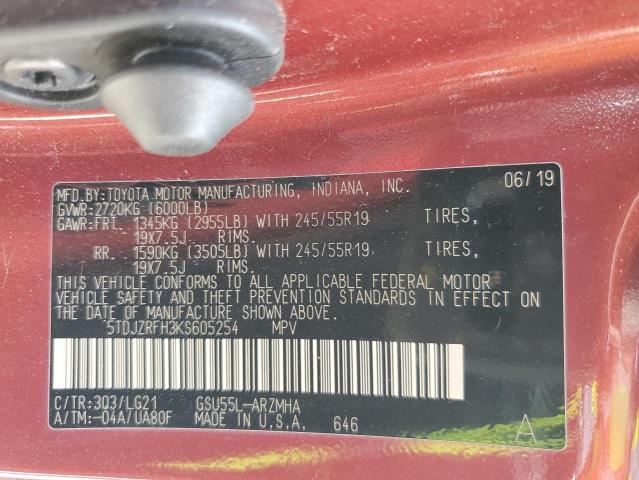 2019 TOYOTA HIGHLANDER - 5TDJZRFH3KS605254