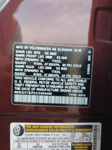 2017 VOLKSWAGEN TOUAREG EX WVGGF7BP2HD004406