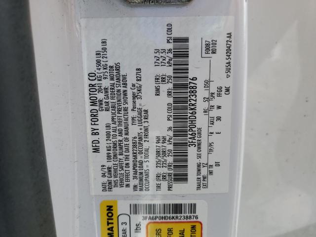 VIN 3FA6P0HD6KR238876 2019 Ford Fusion, SE no.12