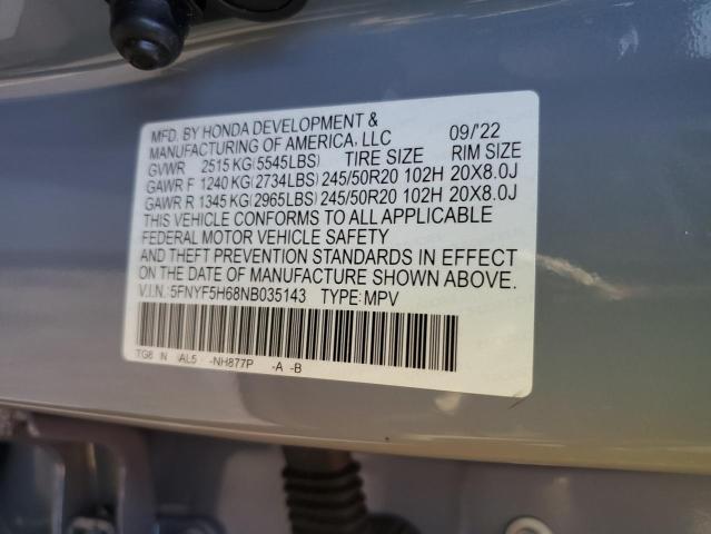 2022 HONDA PILOT TOUR - 5FNYF5H68NB035143