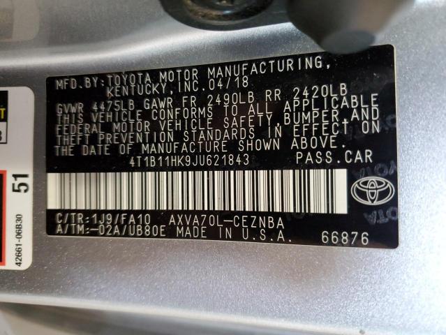 VIN 4T1B11HK9JU621843 2018 Toyota Camry, L no.12