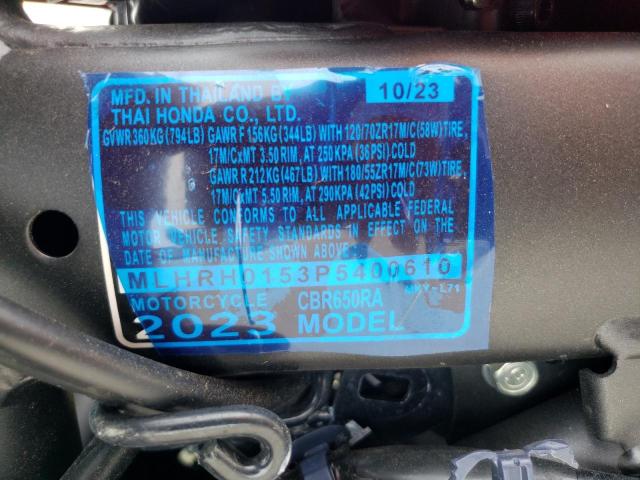 2023 HONDA CBR650 RA MLHRH0153P5400610