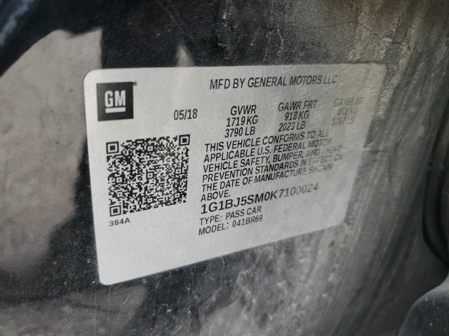 2019 CHEVROLET CRUZE - 1G1BJ5SM0K7100024