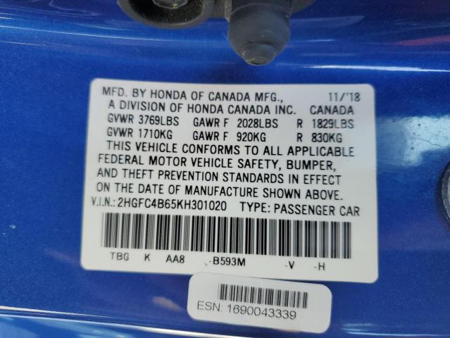 2019 HONDA CIVIC LX - 2HGFC4B65KH301020