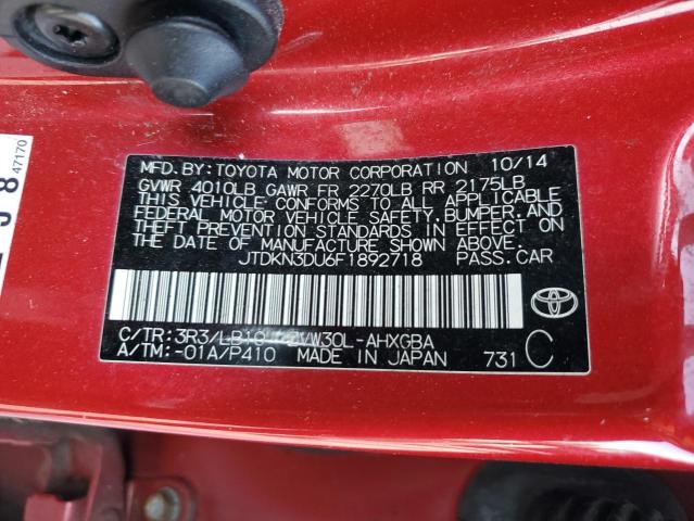 VIN JTDKN3DU6F1892718 2015 Toyota Prius no.12