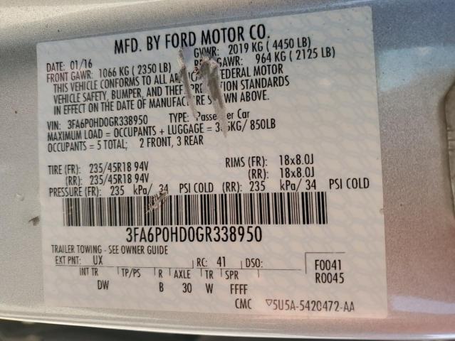 VIN 3FA6P0HD0GR338950 2016 Ford Fusion, SE no.12