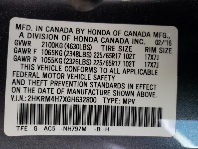 2016 HONDA CR-V EXL - 2HKRM4H7XGH632800