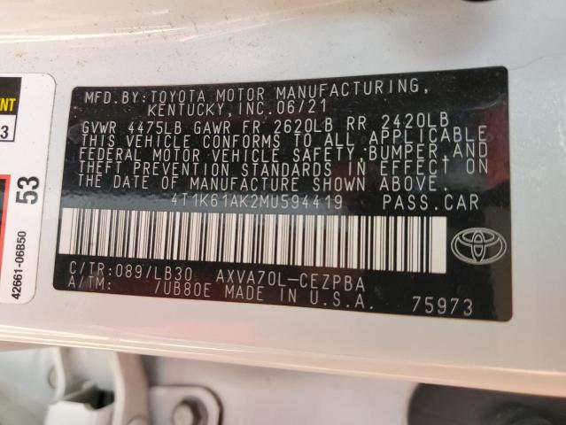 VIN 4T1K61AK2MU594419 2021 TOYOTA CAMRY no.13