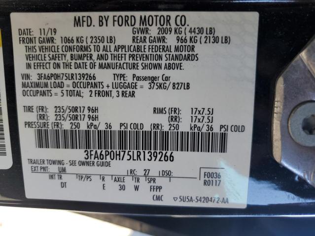 VIN 3FA6P0H75LR139266 2020 Ford Fusion, SE no.12