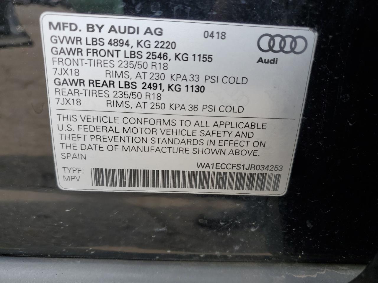 Lot #2819243163 2018 AUDI Q3 PREMIUM