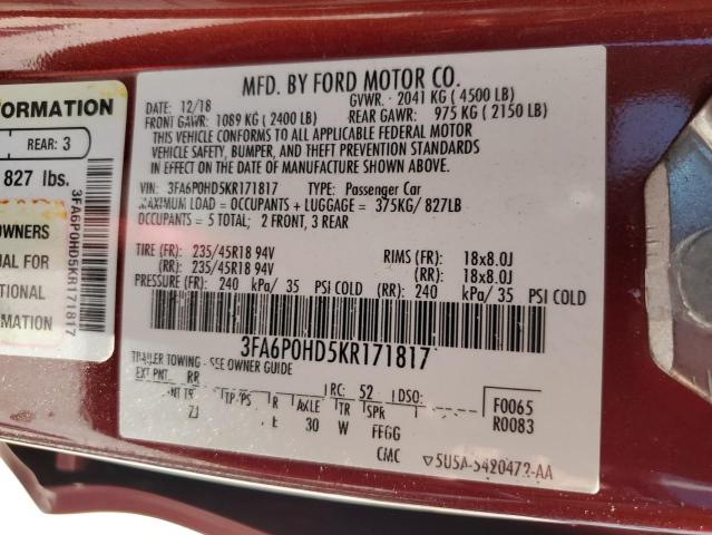 VIN 3FA6P0HD5KR171817 2019 Ford Fusion, SE no.12