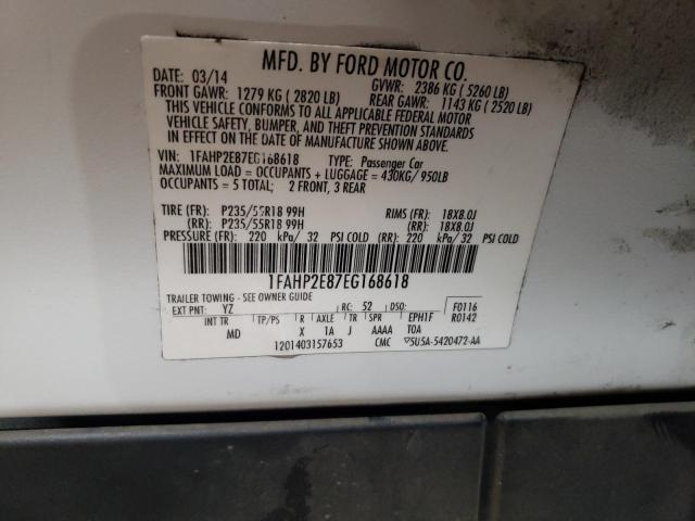 VIN 1FAHP2E87EG168618 2014 Ford Taurus, Sel no.13