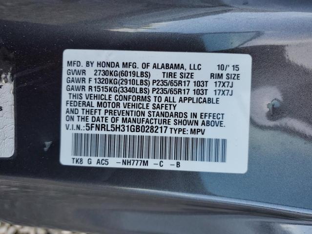 2016 HONDA ODYSSEY VA 5FNRL5H31GB028217