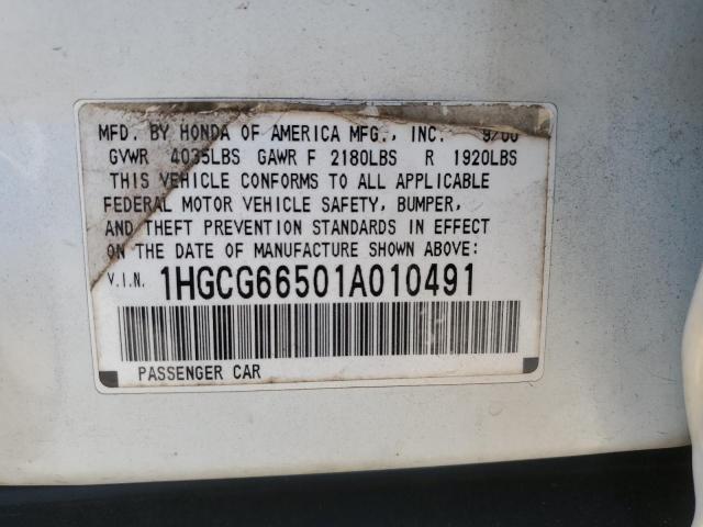 2001 HONDA ACCORD LX 1HGCG66501A010491  68713274