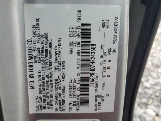 VIN 3FA6P0HD7HR243688 2017 Ford Fusion, SE no.12