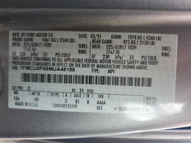 VIN 1FMCU0F68MUA48188 2021 Ford Escape, S no.13