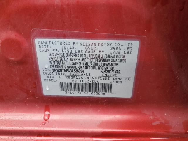2016 NISSAN VERSA S - 3N1CN7AP4GL835098