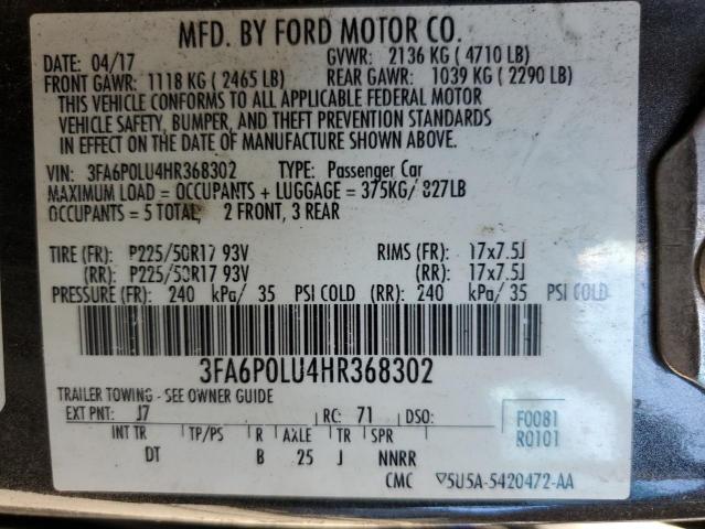 VIN 3FA6P0LU4HR368302 2017 Ford Fusion, Se Hybrid no.12