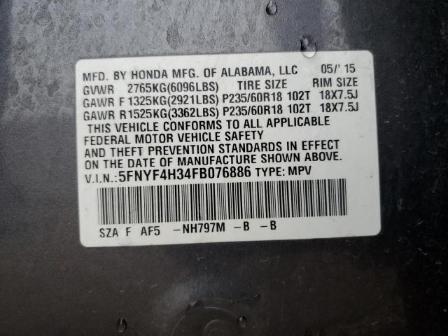 2015 HONDA PILOT SE - 5FNYF4H34FB076886