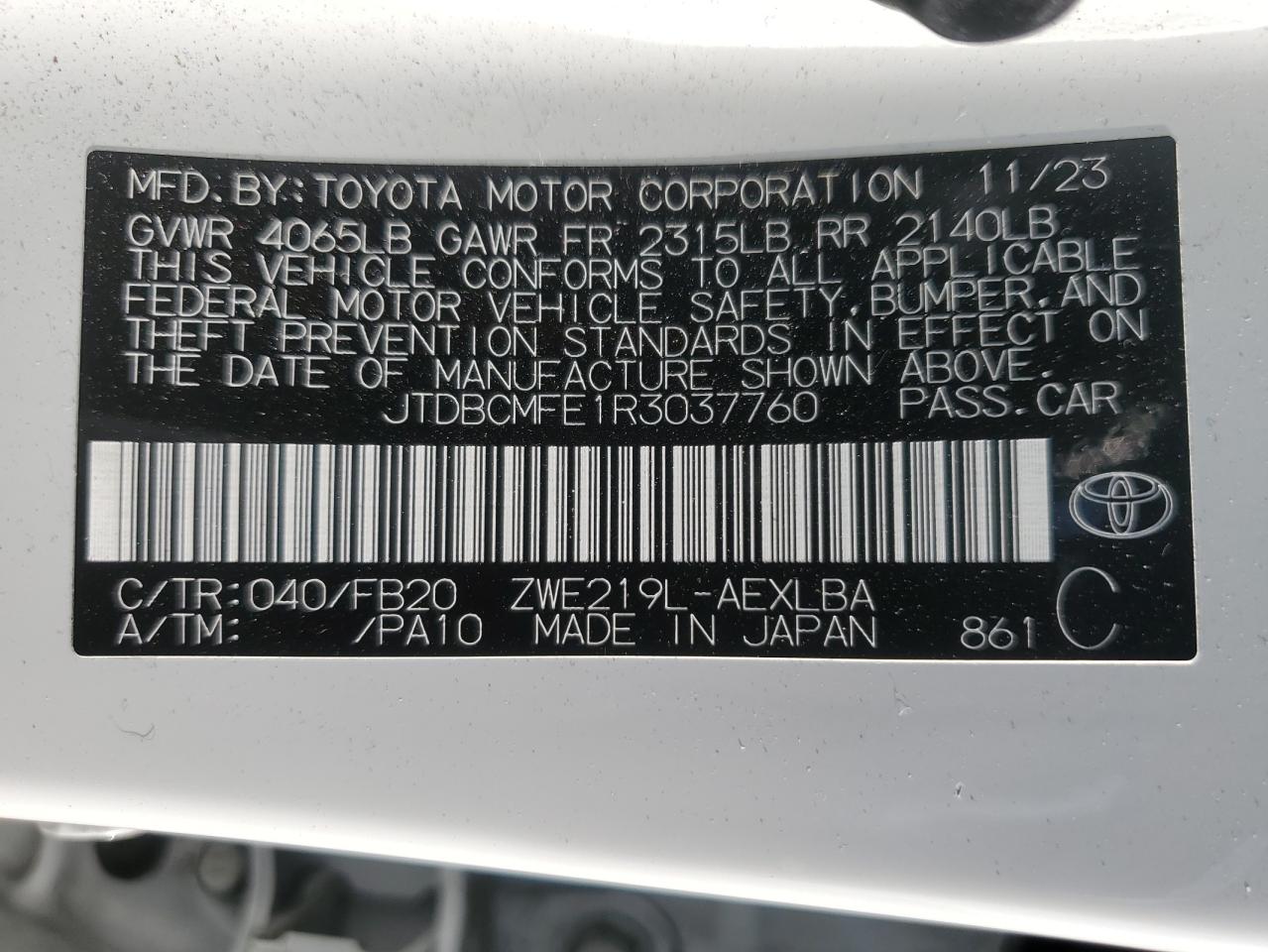 Lot #3029418687 2024 TOYOTA COROLLA LE