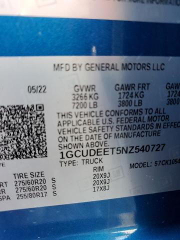 2022 CHEVROLET SILVERADO - 1GCUDEET5NZ540727