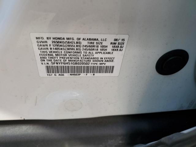 2016 HONDA PILOT EXL - 5FNYF6H51GB020502